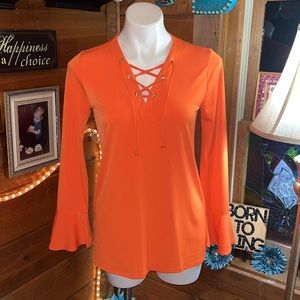 $85 Michael Kors orange bell sleeve top blouse NWT- V neck w/ties